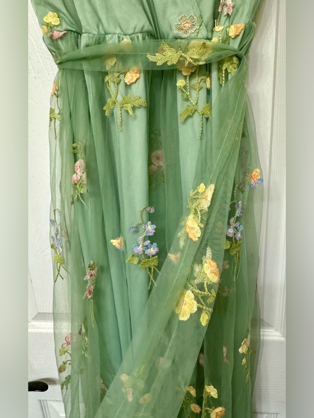 Baltic Born Sage Green Floral Embroidered Tulle Gown XL - Picture 5 of 13